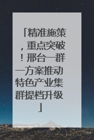 精准施策，重点突破！邢台一群一方案推动特色产业集群提档升级